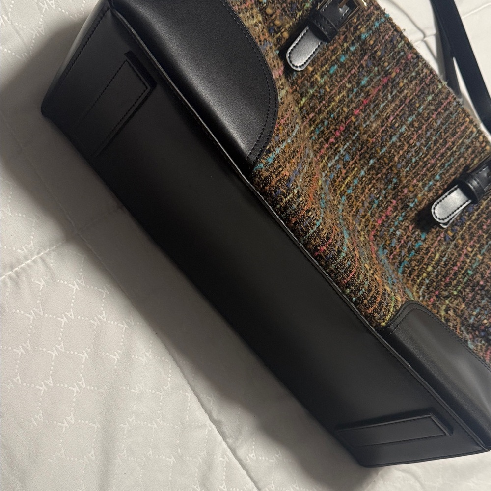 Multicolor Joan Rivers Tweed and Black Leather Tote Bag - Picture 3 of 5